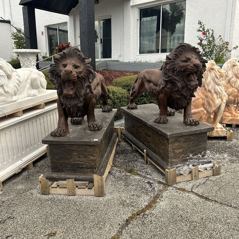 Thumbnail: Bronze Estate Lions on Bases Statue Pair