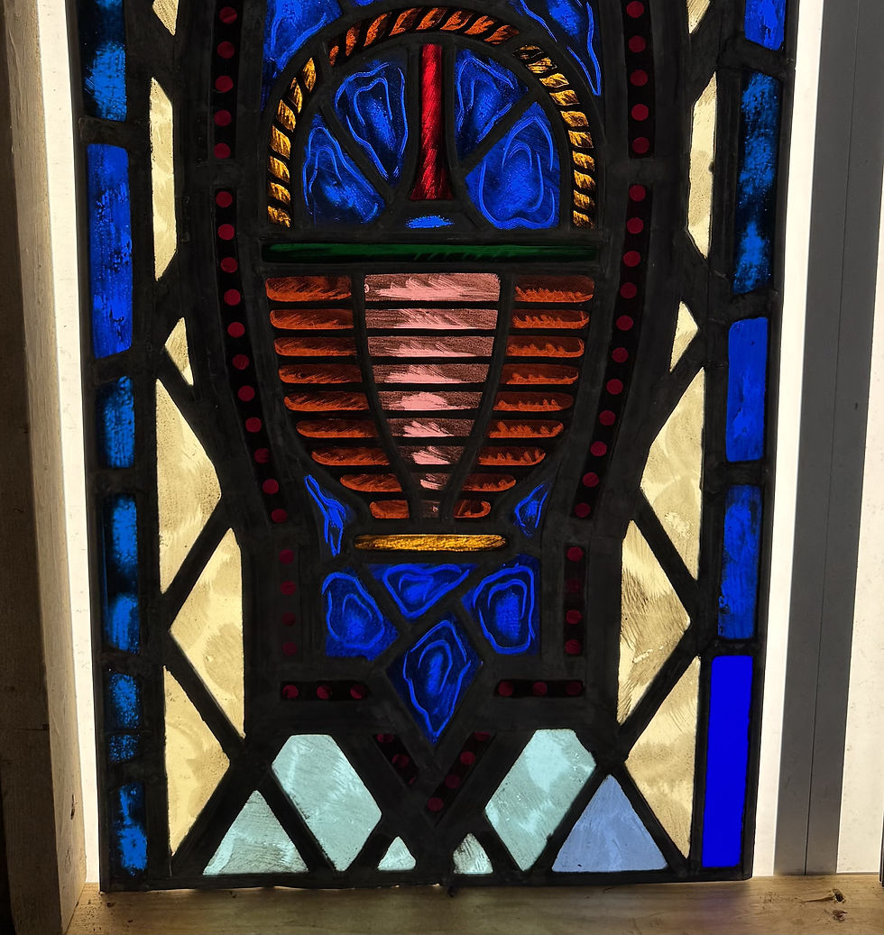 Thumbnail: Antique Stained Glass 20" x 44.5" Church Window