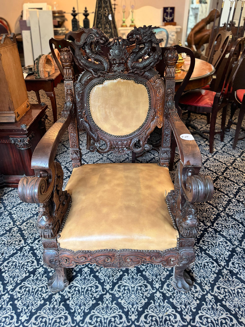Thumbnail: Heavy Carved Oak Antique American Arm Chairs