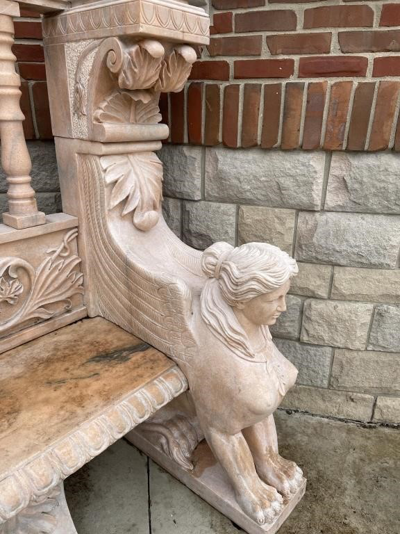 Thumbnail: Large Carved Marble Spynx Bench