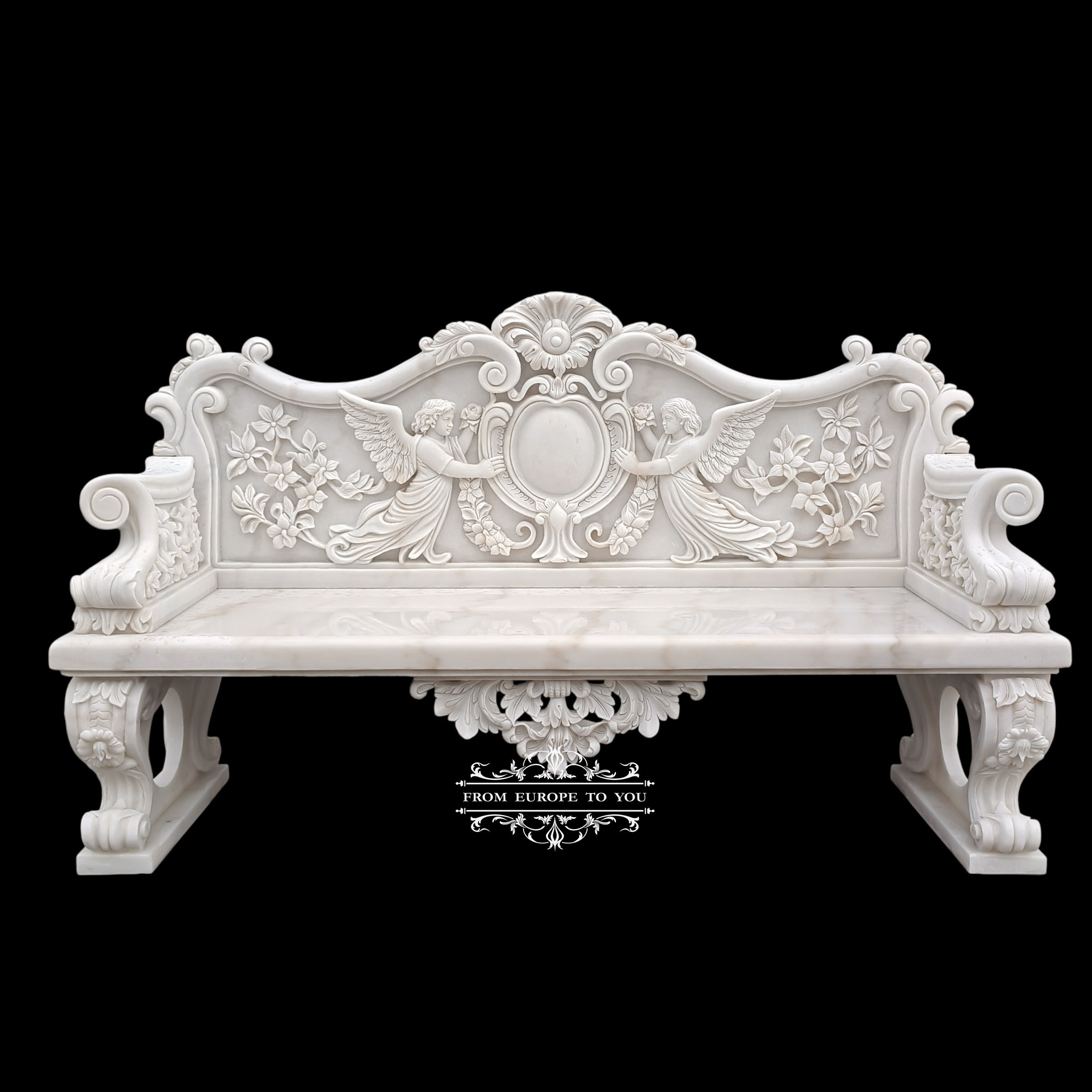 Incredible Carved Marble Angel Bench