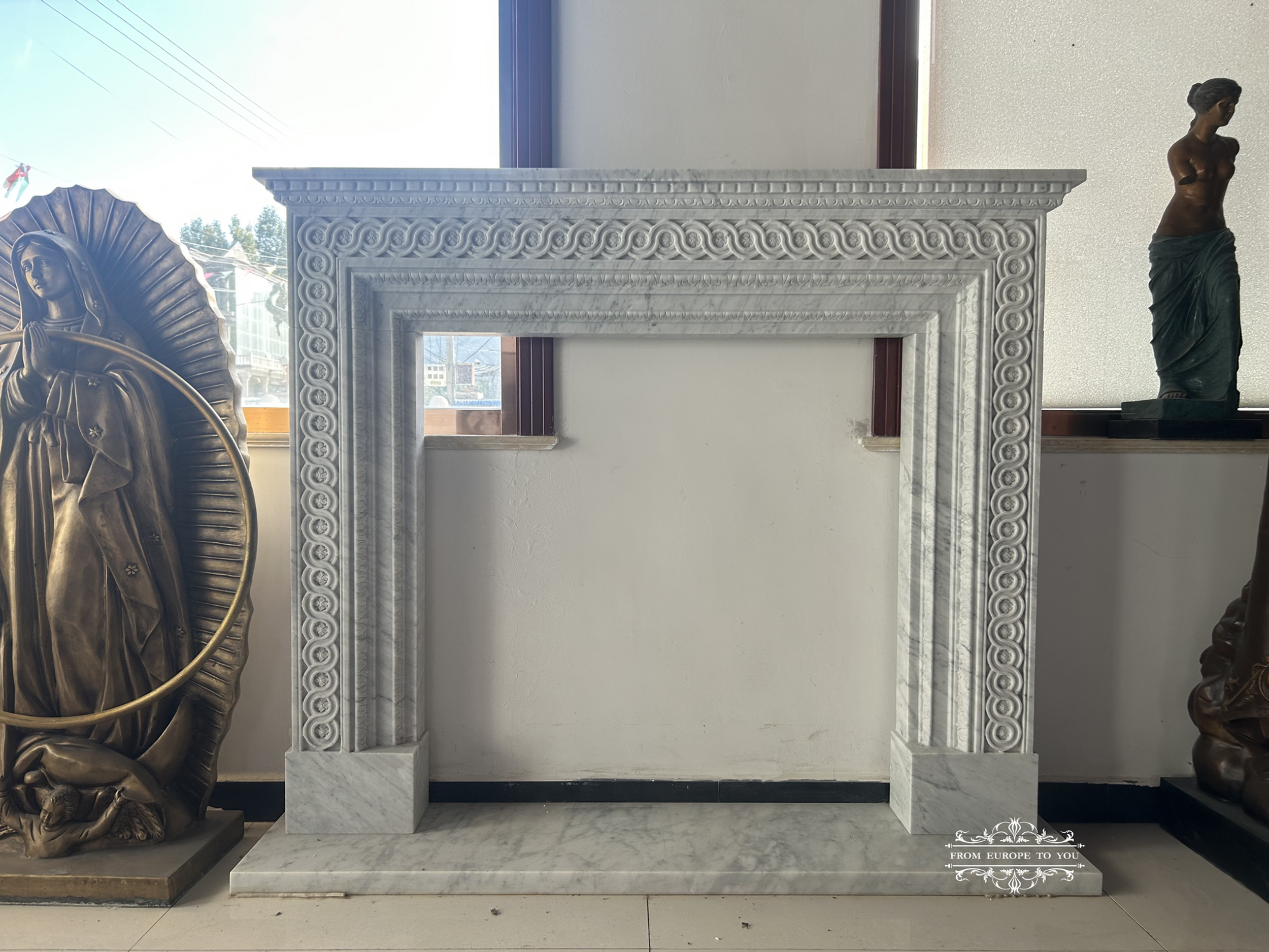 Carved Marble Designer Fireplace Mantel