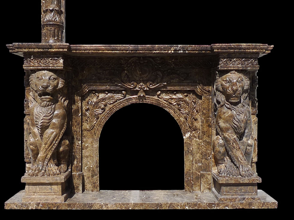 Thumbnail: Monumental Marble Lion Fireplace Mantel