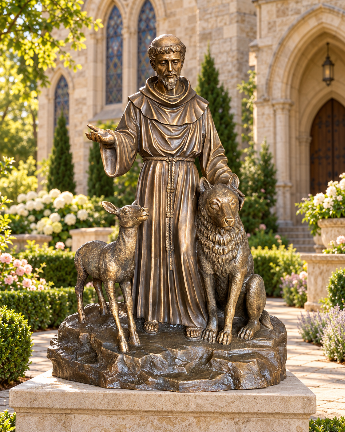 Bronze St. Francis Religious Church Statue