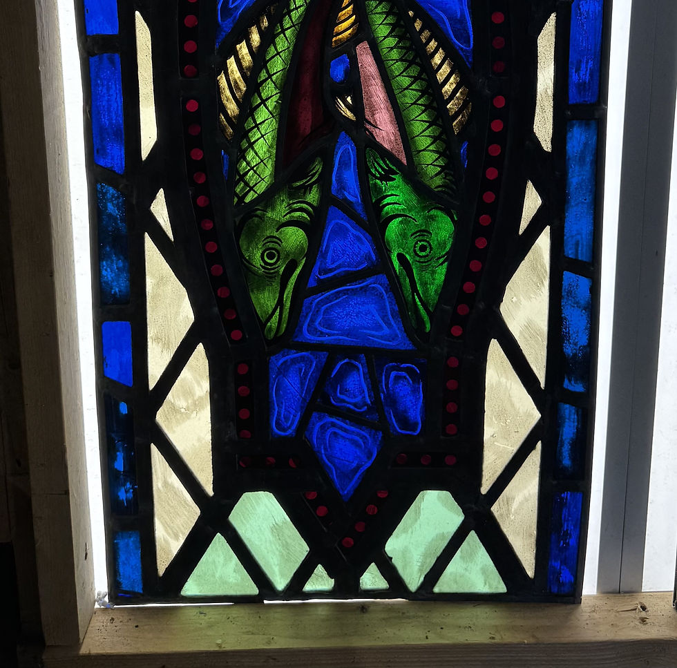 Thumbnail: Antique Stained Glass 20" x 44.5" Church Window