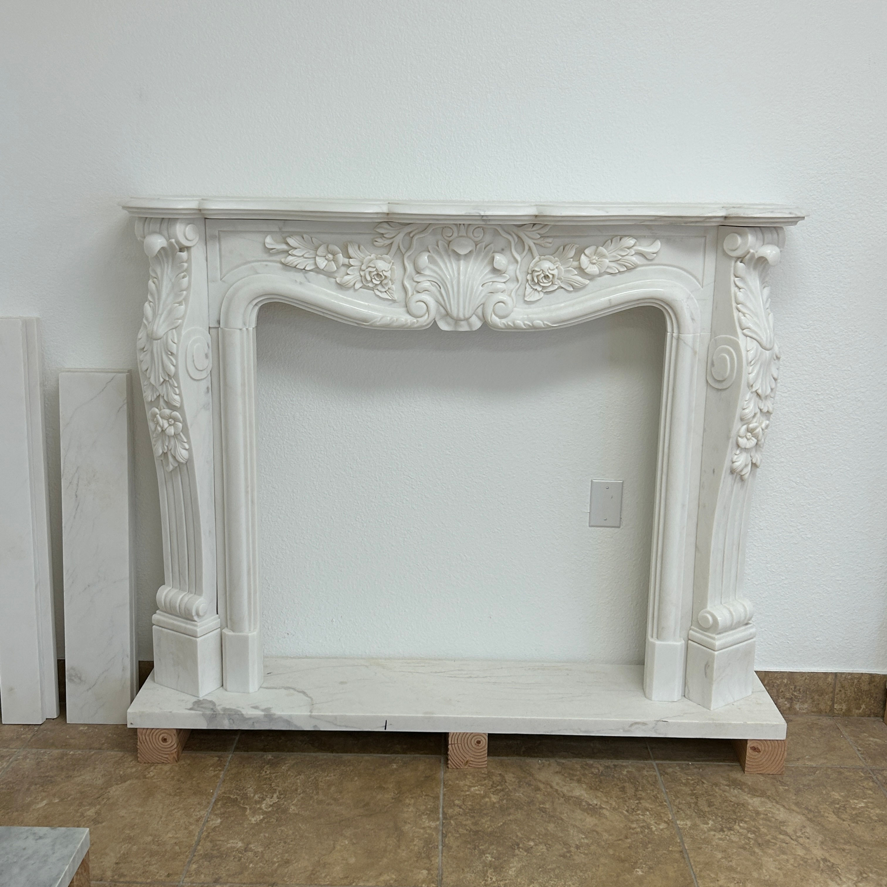 Carved Marble French Style Fireplace Mantel