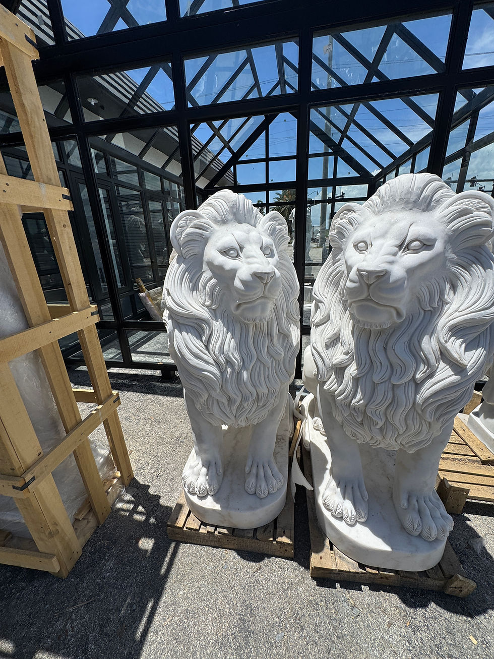 Thumbnail: Hand Carved Marble Seated Lions