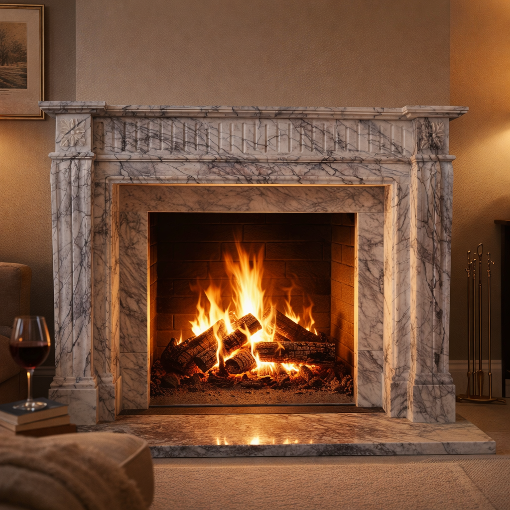 Carved  63"   Marble European Style Fireplace Mantel