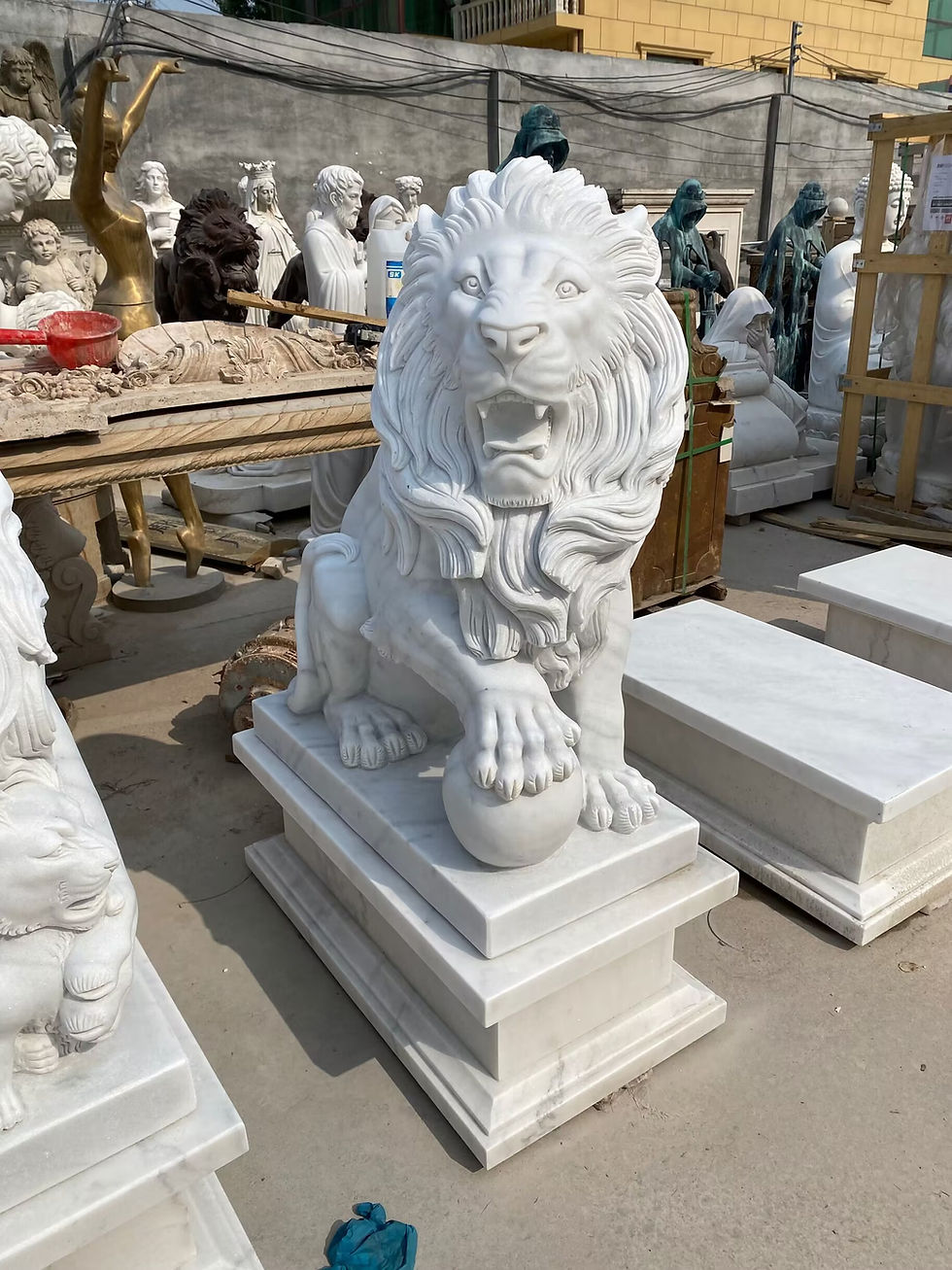 Thumbnail: Hand Carved Marble Seated Lions