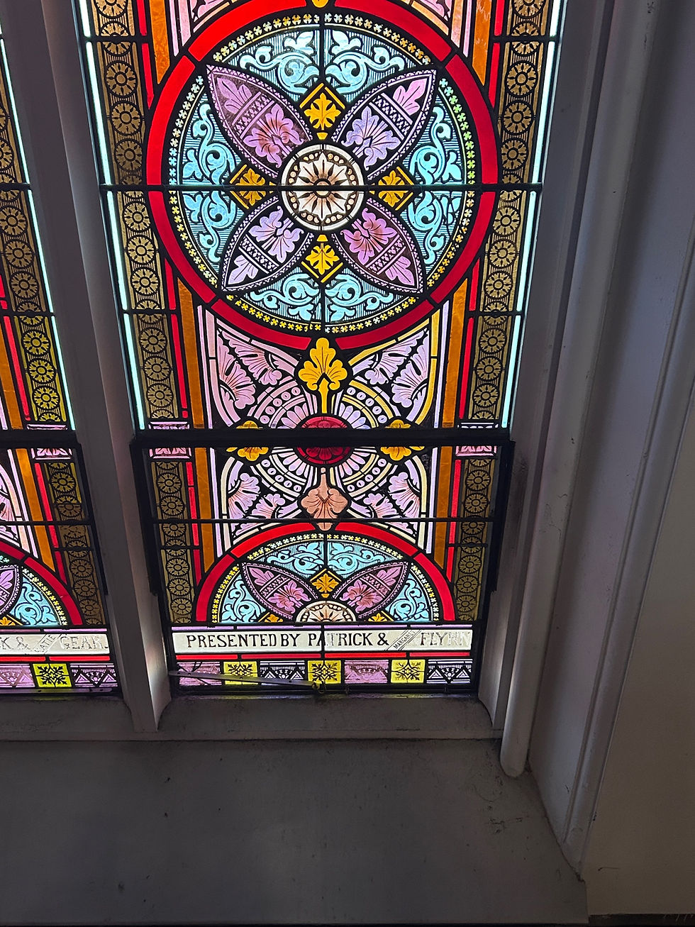 Thumbnail: Rose-Hued Antique Victorian Stained Glass Window