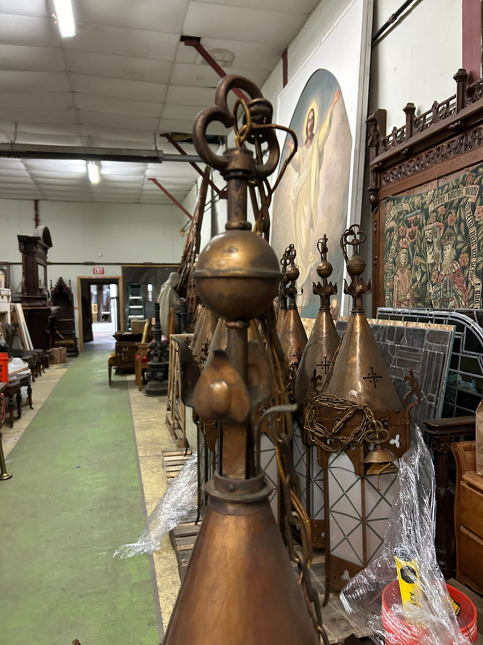 Thumbnail: Antique Gothic Copper and Glass  Church Light