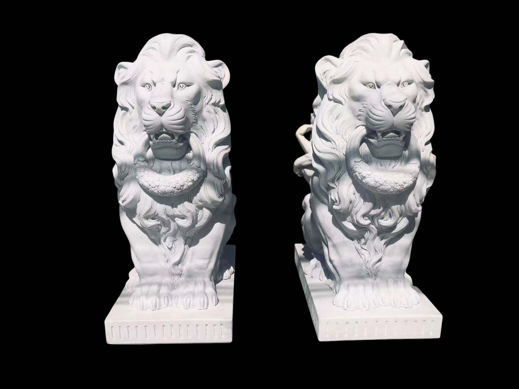Pair of Carved Marble Estate Lions