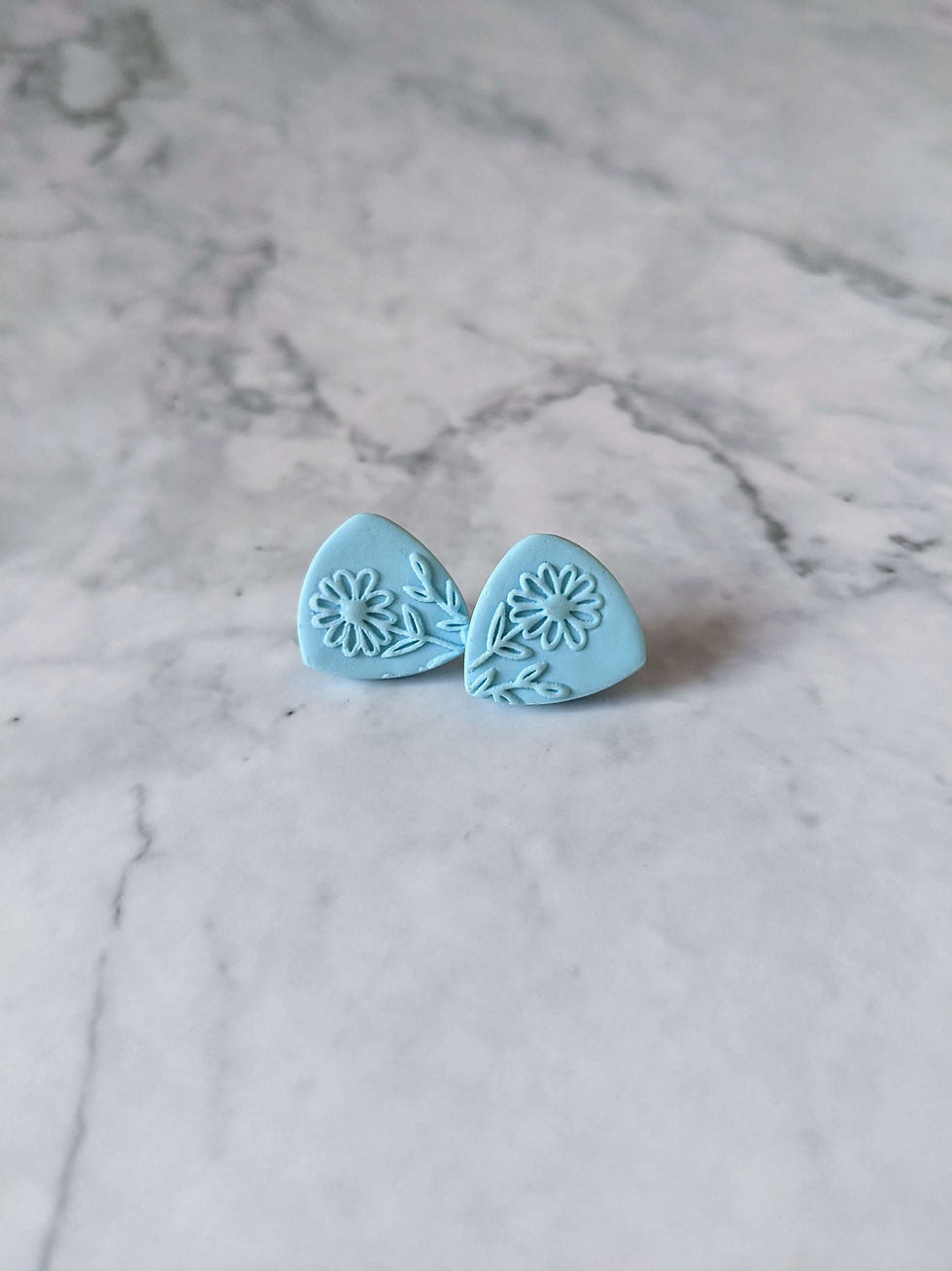 Thumbnail: Pale Pastel Blue Flower Stud Earrings 