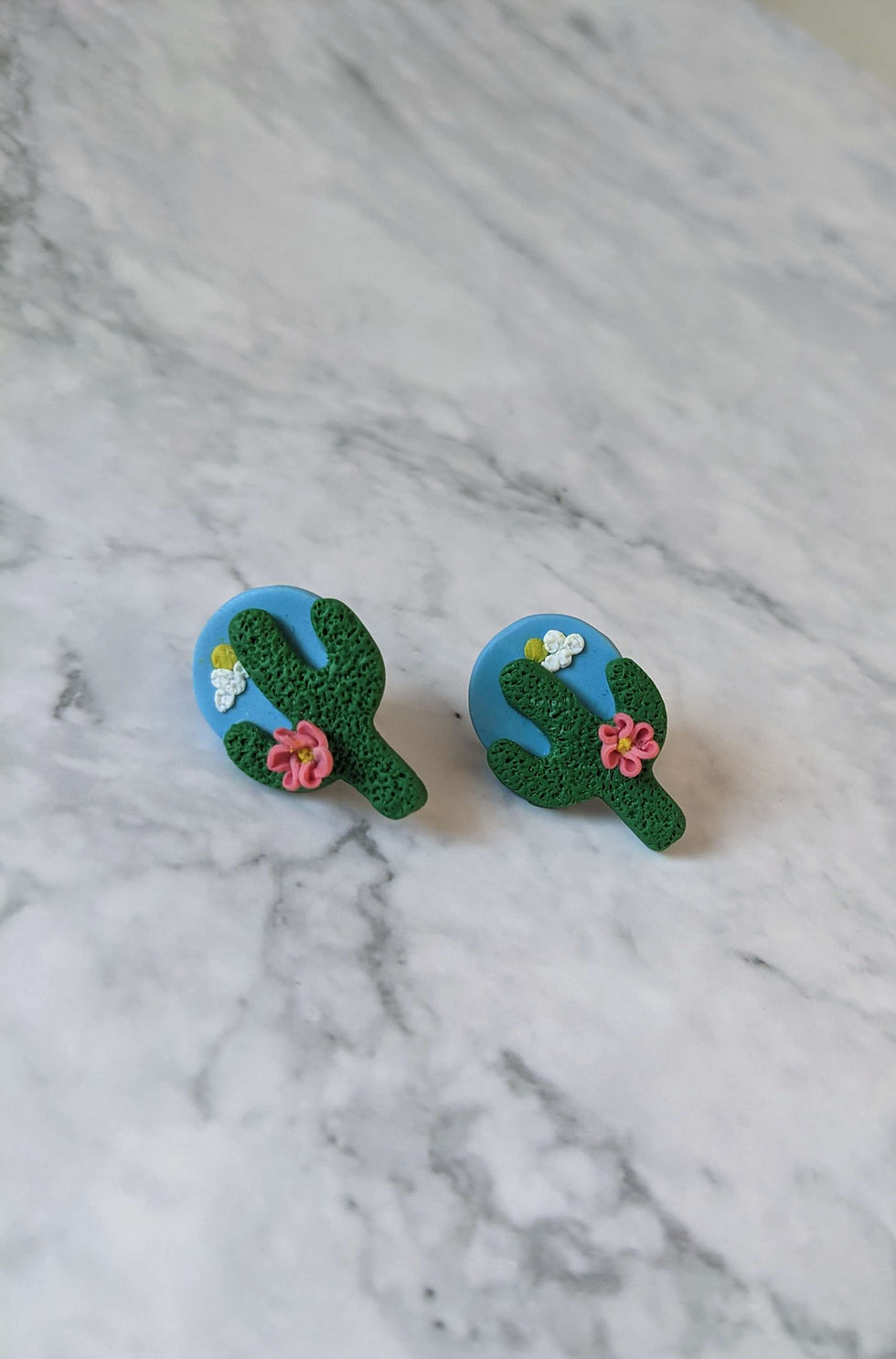 Thumbnail: Cactus Stud Earrings  with Flowers 