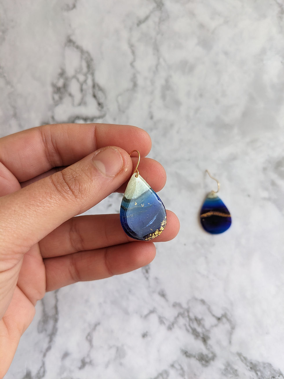 Thumbnail: Blue Agate Marble Teardrop Earrings