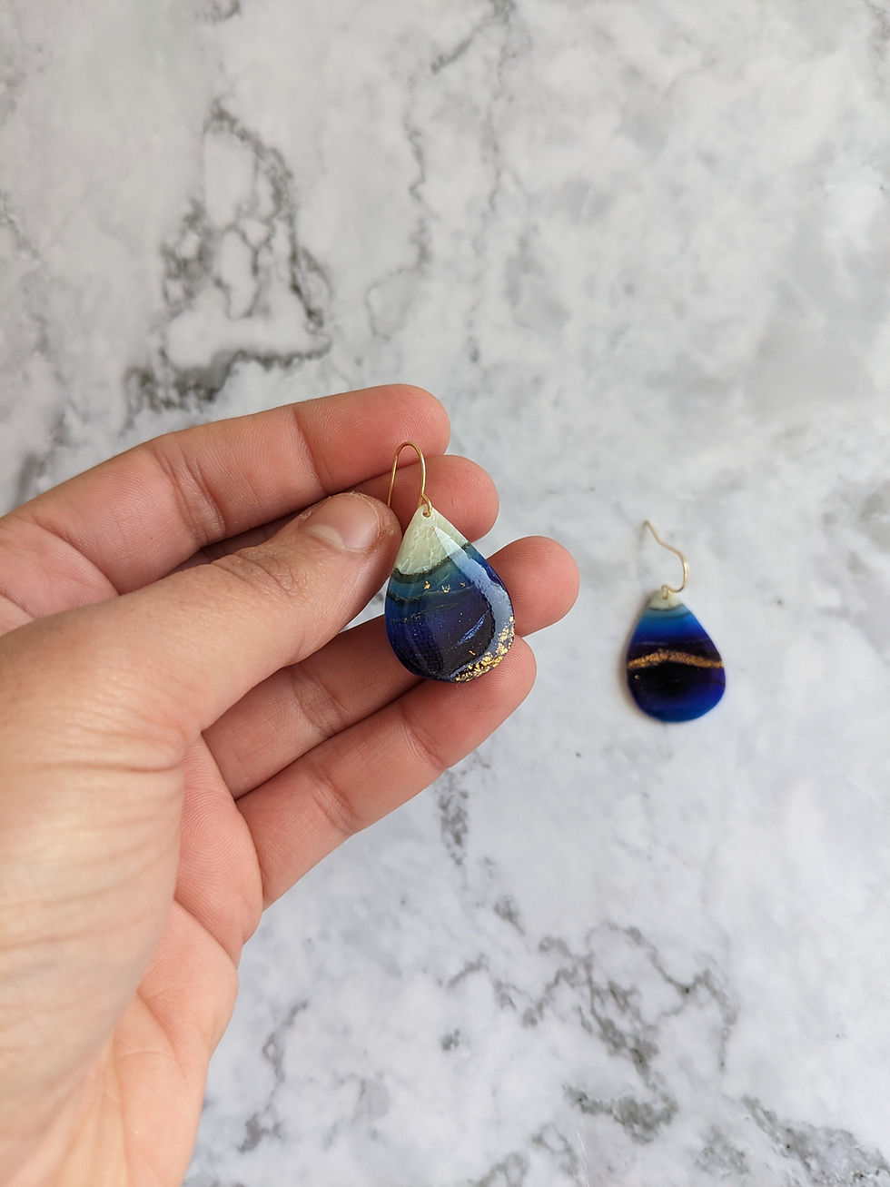 Thumbnail: Blue Agate Marble Teardrop Earrings