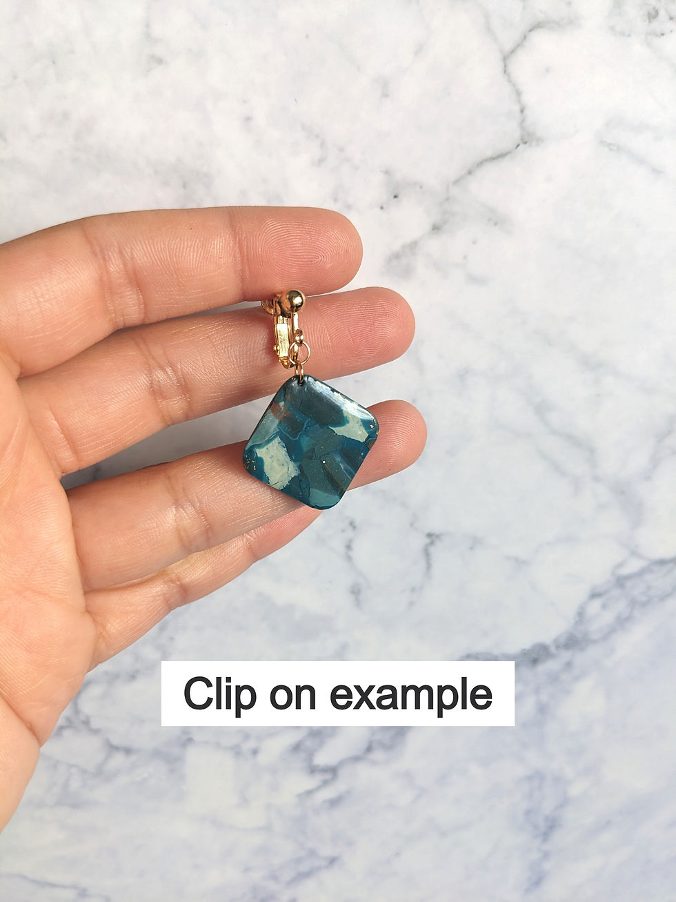 Thumbnail: Teal Marbled Square Earrings