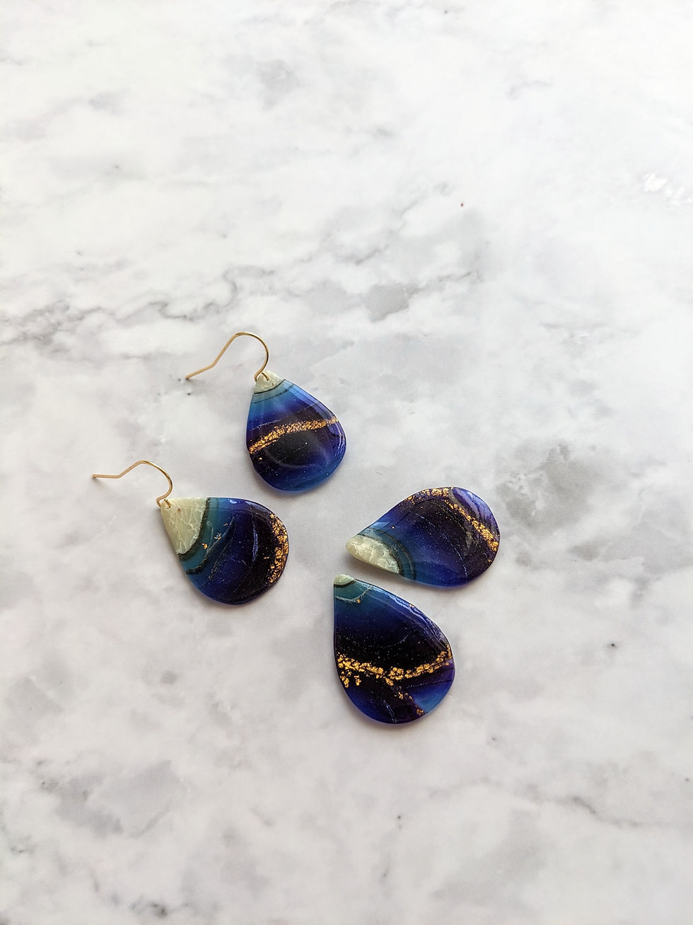 Thumbnail: Blue Agate Marble Teardrop Earrings