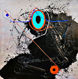 Deep Ocean Acrylic, modeling paste, acrylic pen, wood on cotton canvas 12 oz