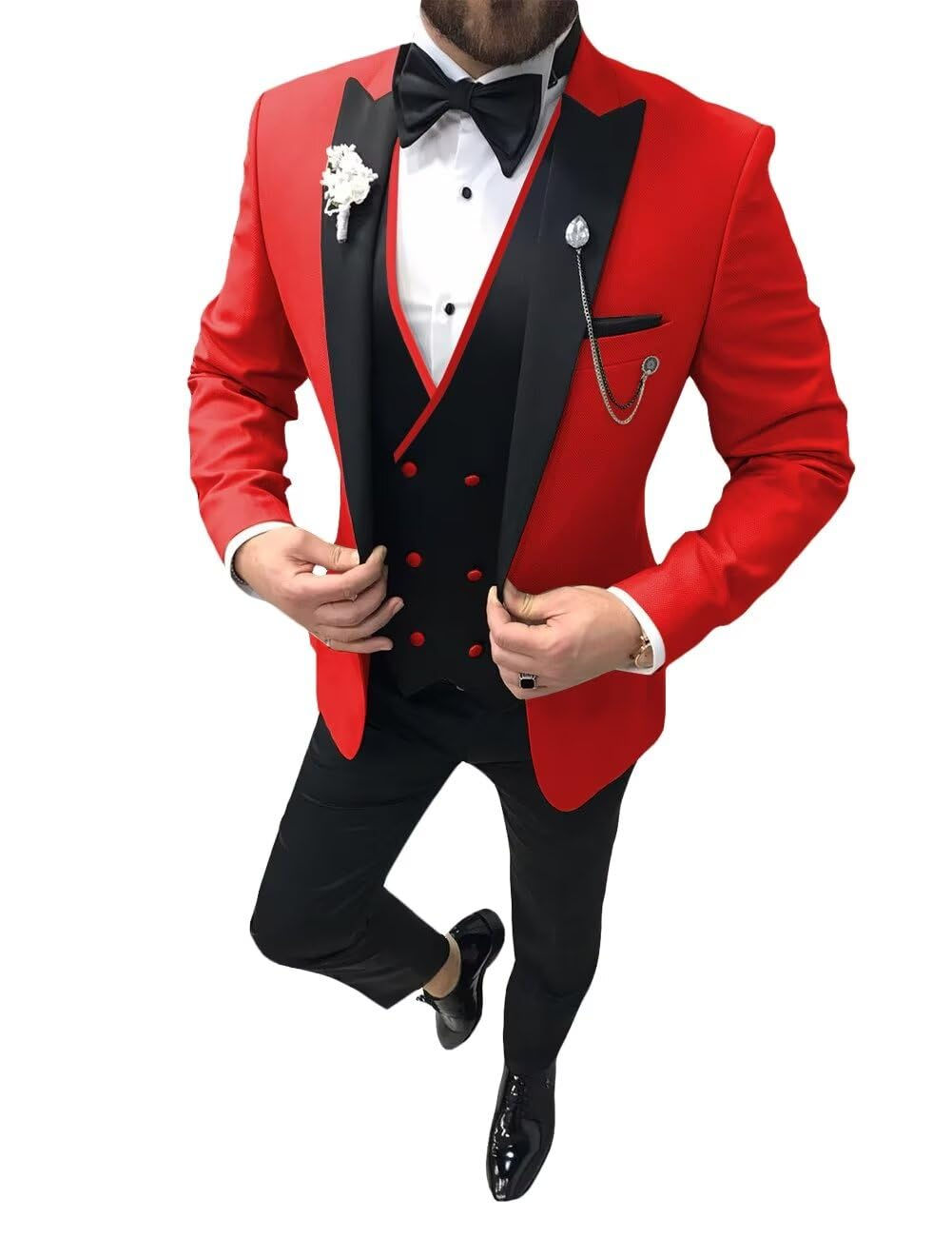 STEEL&STITCH Crimson Slim Fit 3-Piece Suit