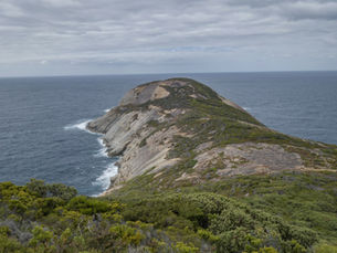 A green headland running out into the ocean