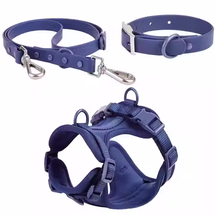 Hundegeschirr, Halsband, Leine Set für kleine Hunde marineblau