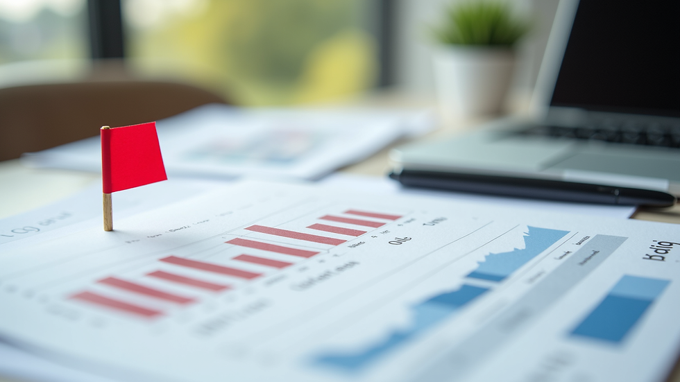 Close-up view of financial documents with highlighted red flags
