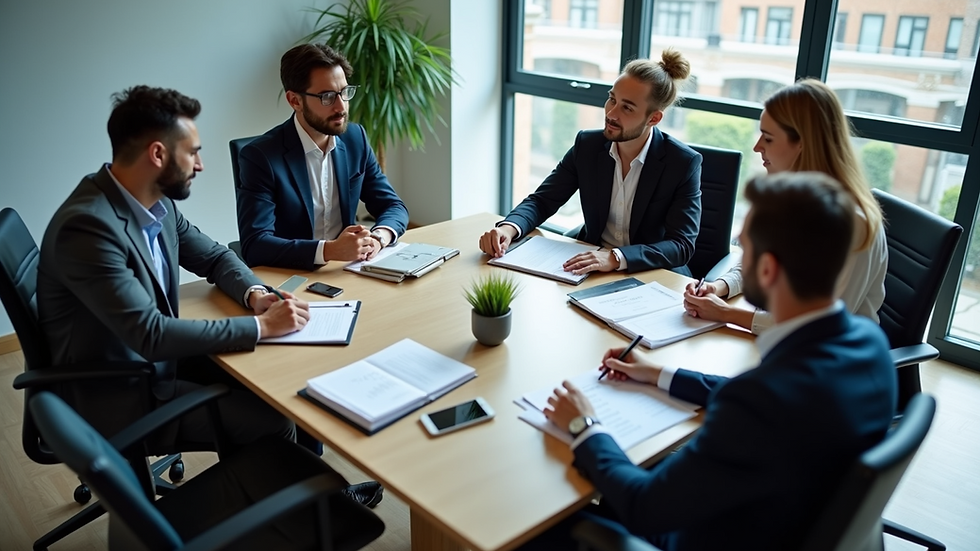 High angle view of a group of professionals collaborating around a table