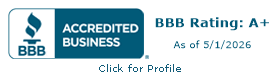 BBB Accredited Business A+ rating as of 5/1/2026