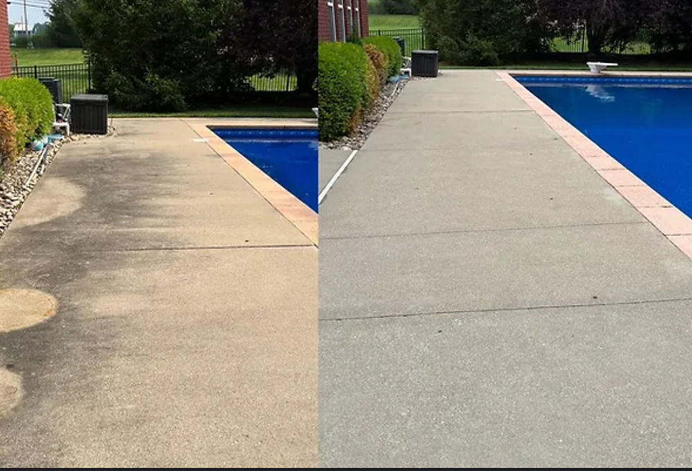 Mildew and grime removal for pool decks and concrete in Lithonia.