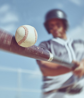 Baseball, baseball player and bat ball swing at a baseball field during training, fitness