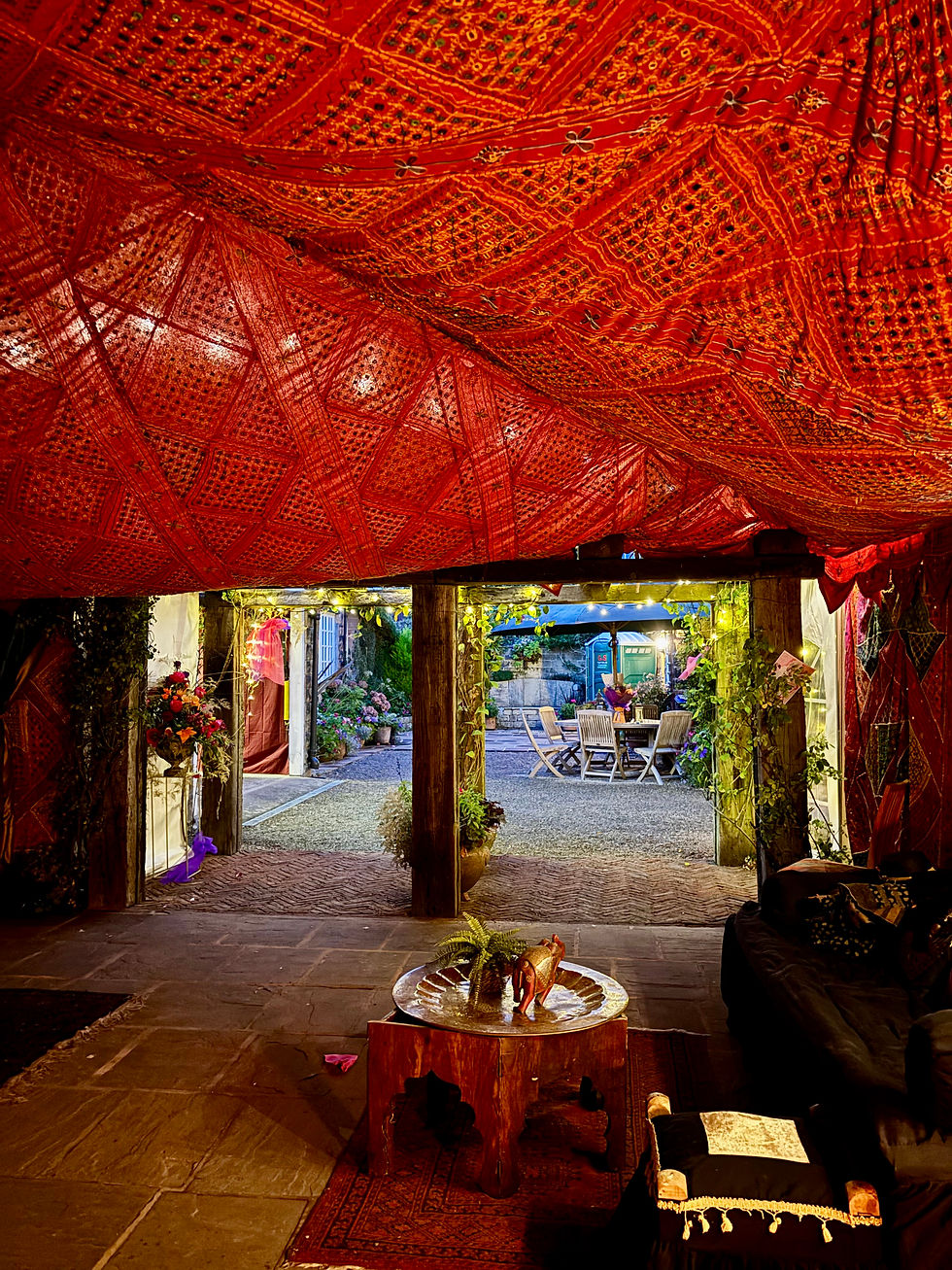 Beautifully decorated marquee interior with luxury event styling and seating.