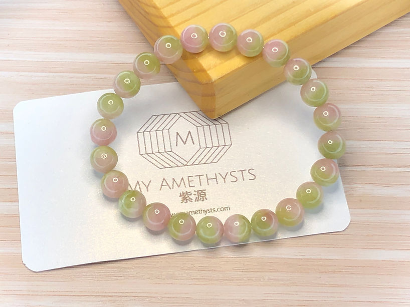 7.8mm (5329) 冰潤體西瓜碧璽 精選夢幻粉綠雙色 粒粒完美聚寶盆 附香港鑑定証書