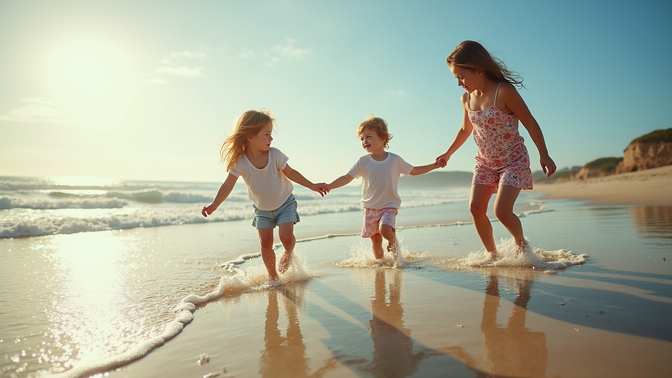 Eye-level view of a family enjoying a beach holiday