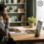 Individual discussing lease extension options on the phone in a home office