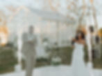 Bride and groom joyfully spray champagne in outdoor wedding reception