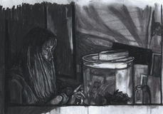 Watery Realm, Charcoal on Paper, 30 x 42 cm, 2023