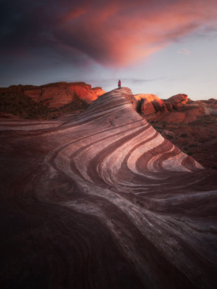 striped rock valley of fire the wave at sunset