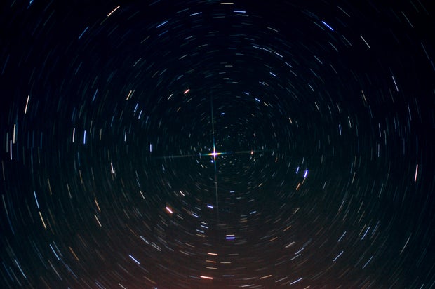 star trails rotating around the north star of polaris
