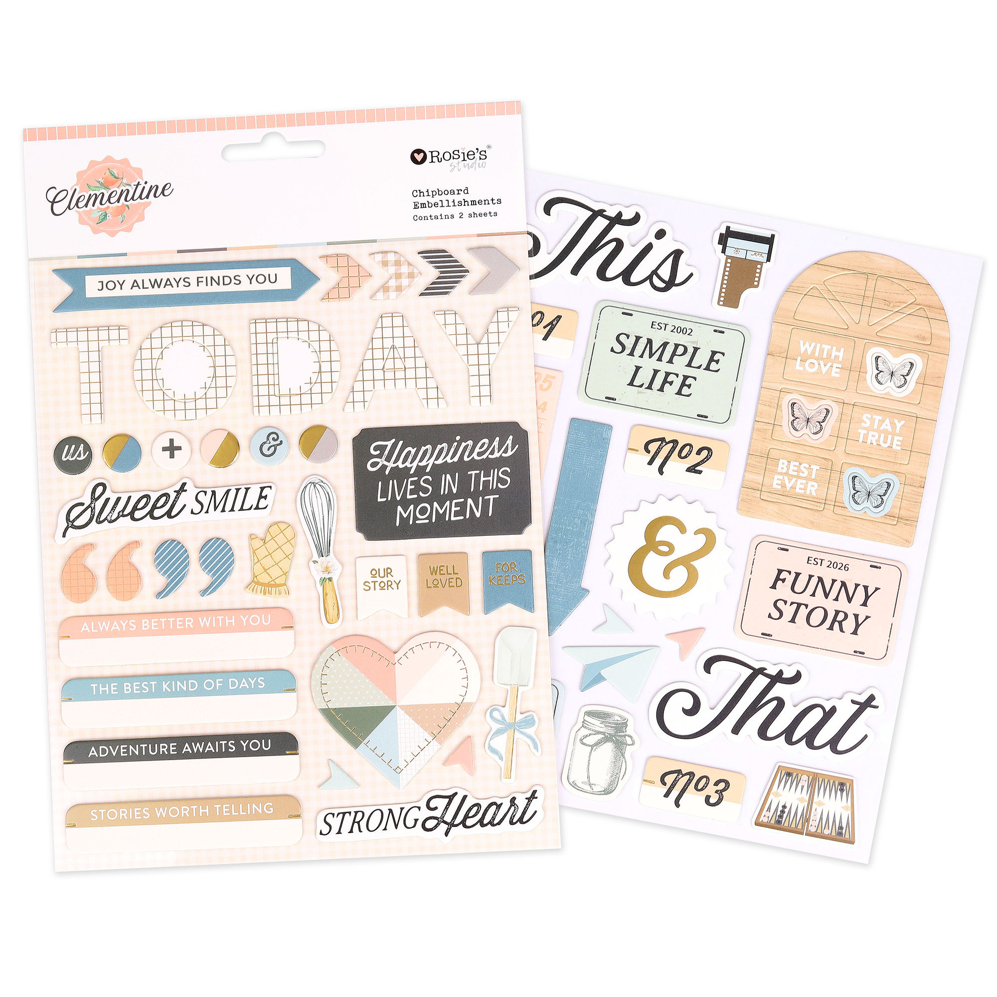 Clementine Chipboard Stickers 2 sheets