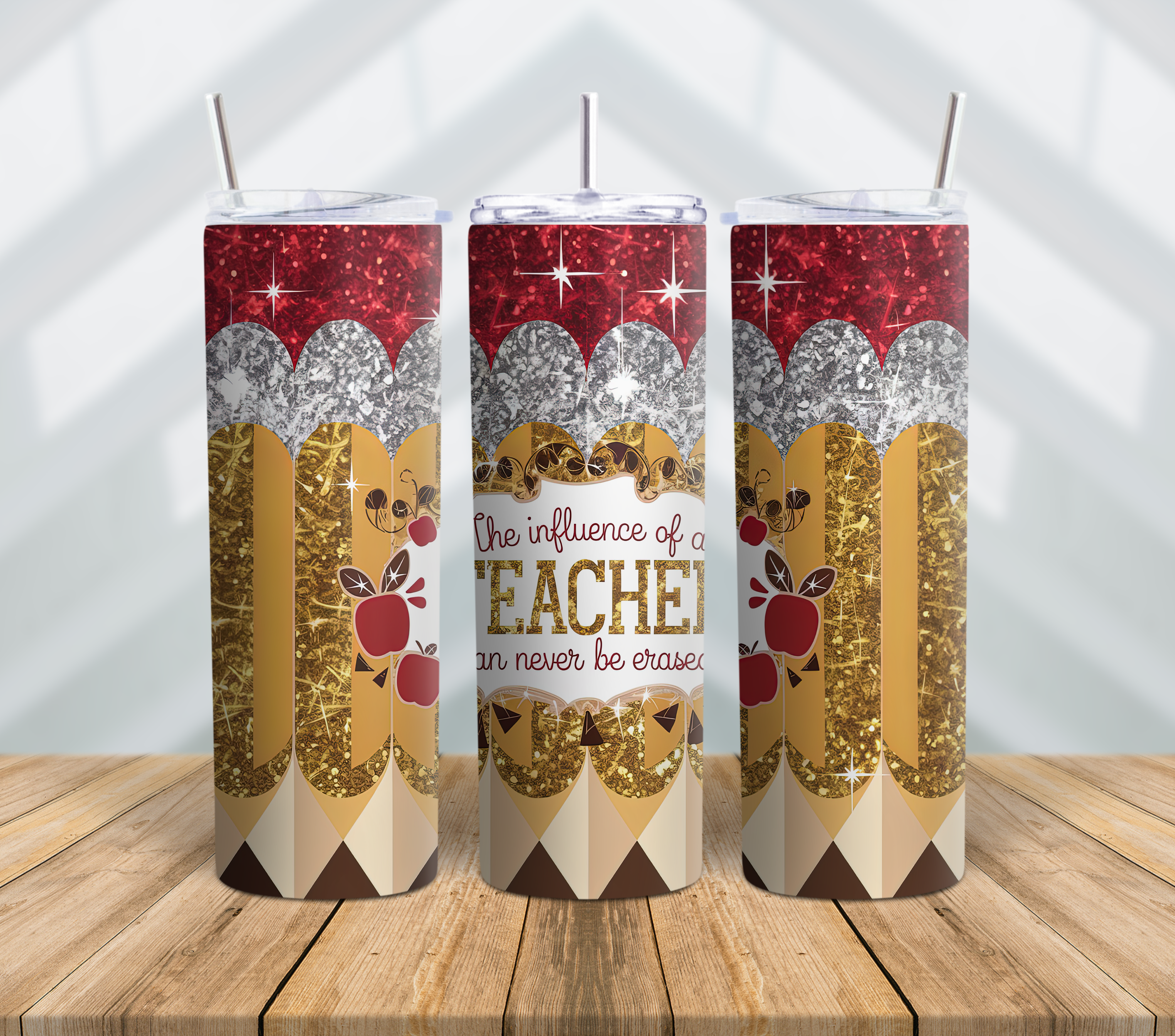 Teacher Quote Tumbler – Glitter Pencil & Apple Design, Teacher Gift