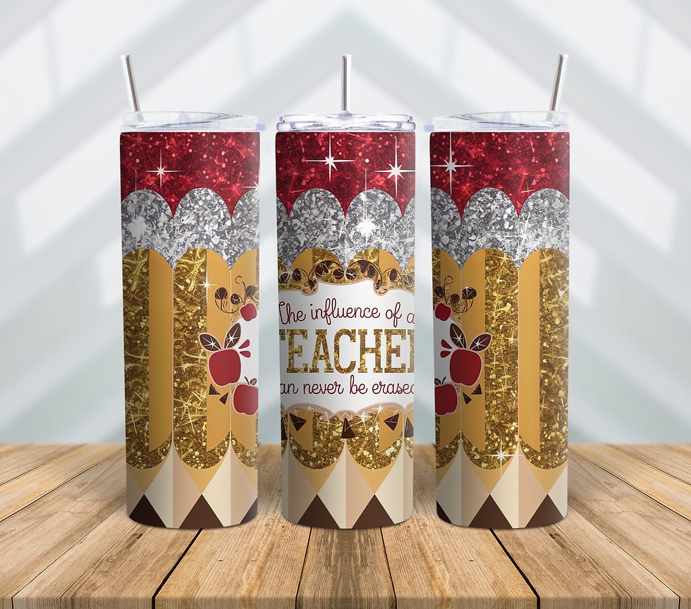 Teacher Quote Tumbler – Glitter Pencil & Apple Design, Teacher Gift