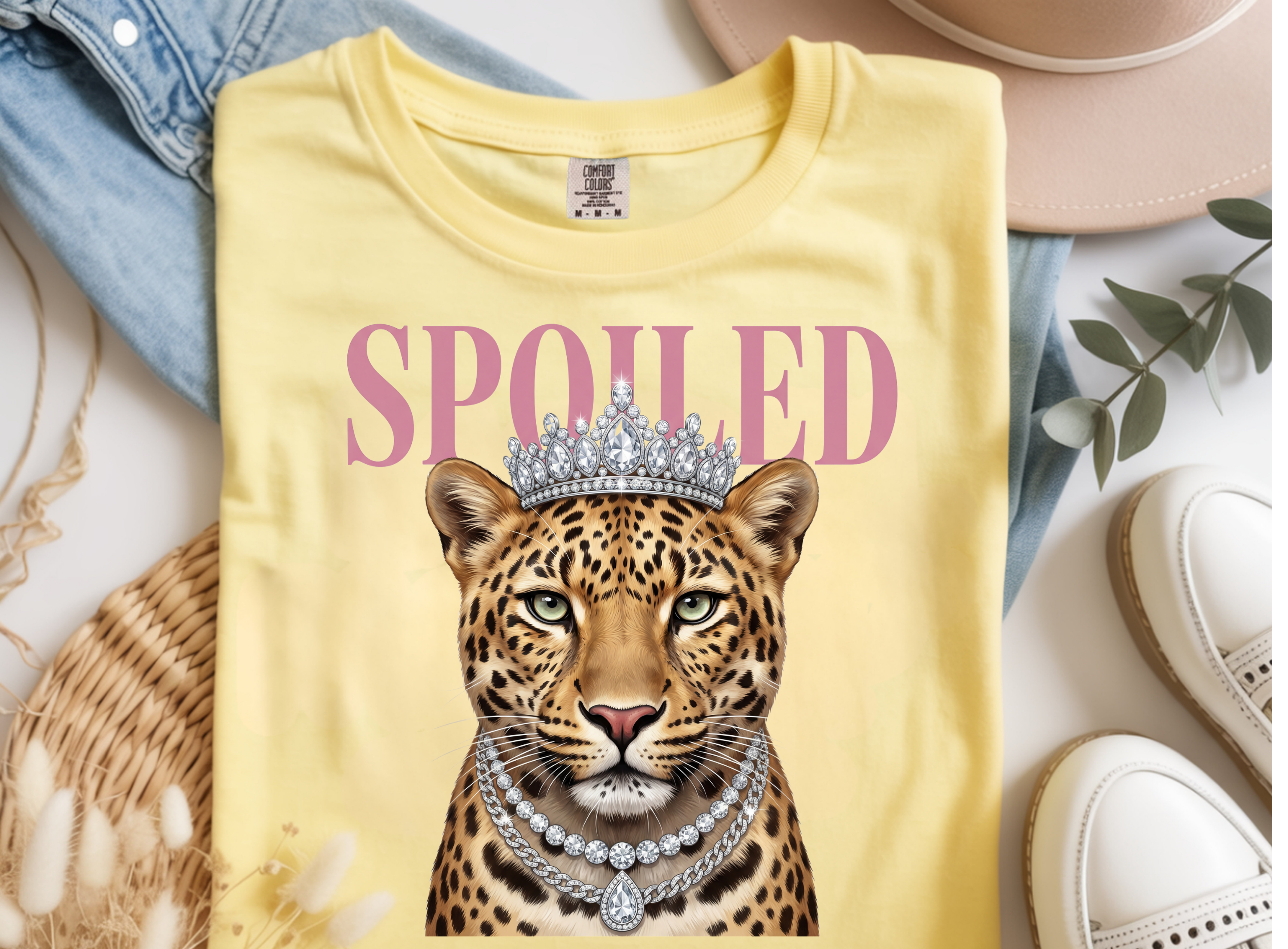 Spoiled Leopard Graphic – Glam Faux Diamond Crown & Faux Diamond Necklace