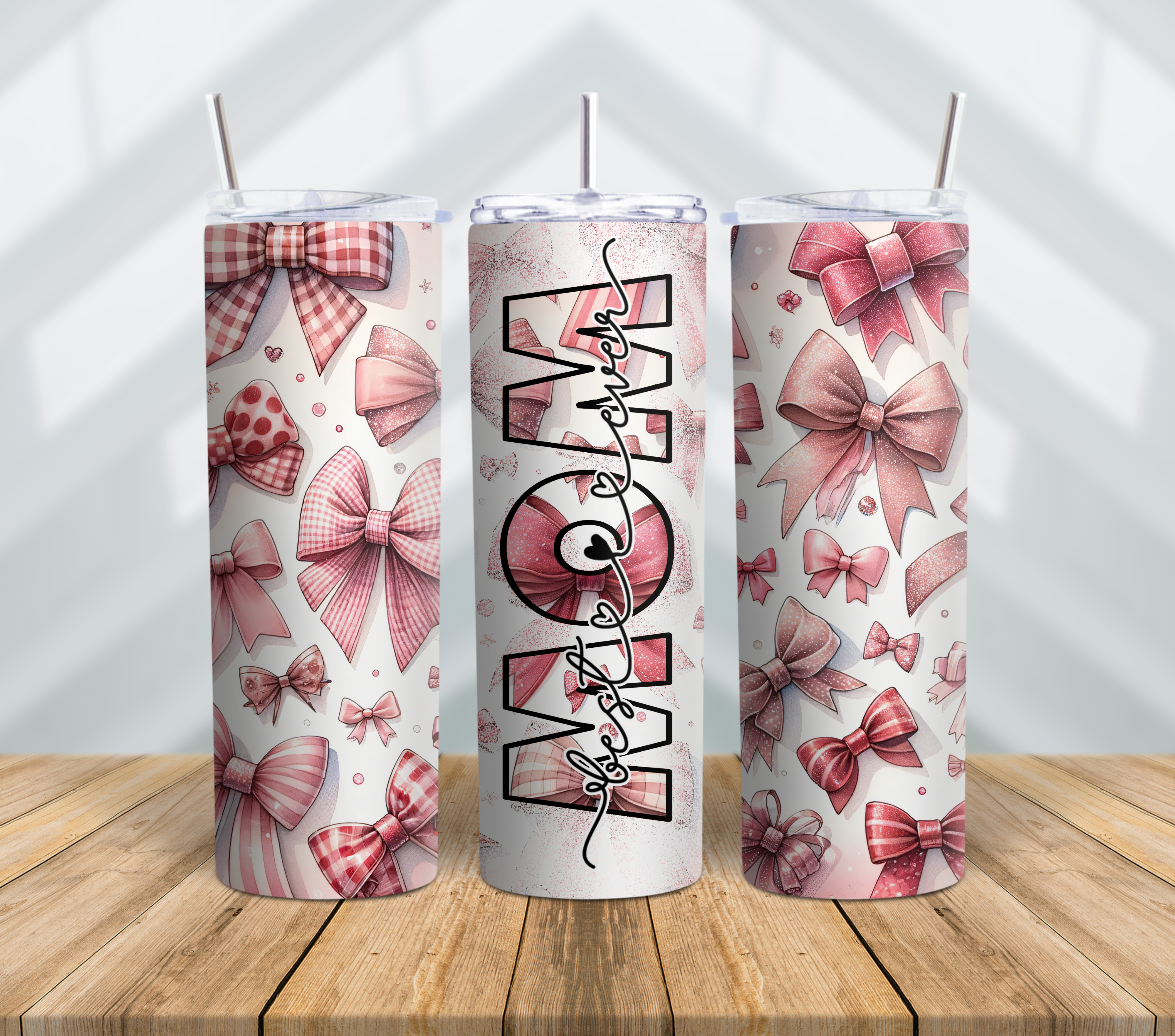 Mom Tumbler – Pink Bow Pattern Cup, The Best Ever Design, Mother’s Day Gift