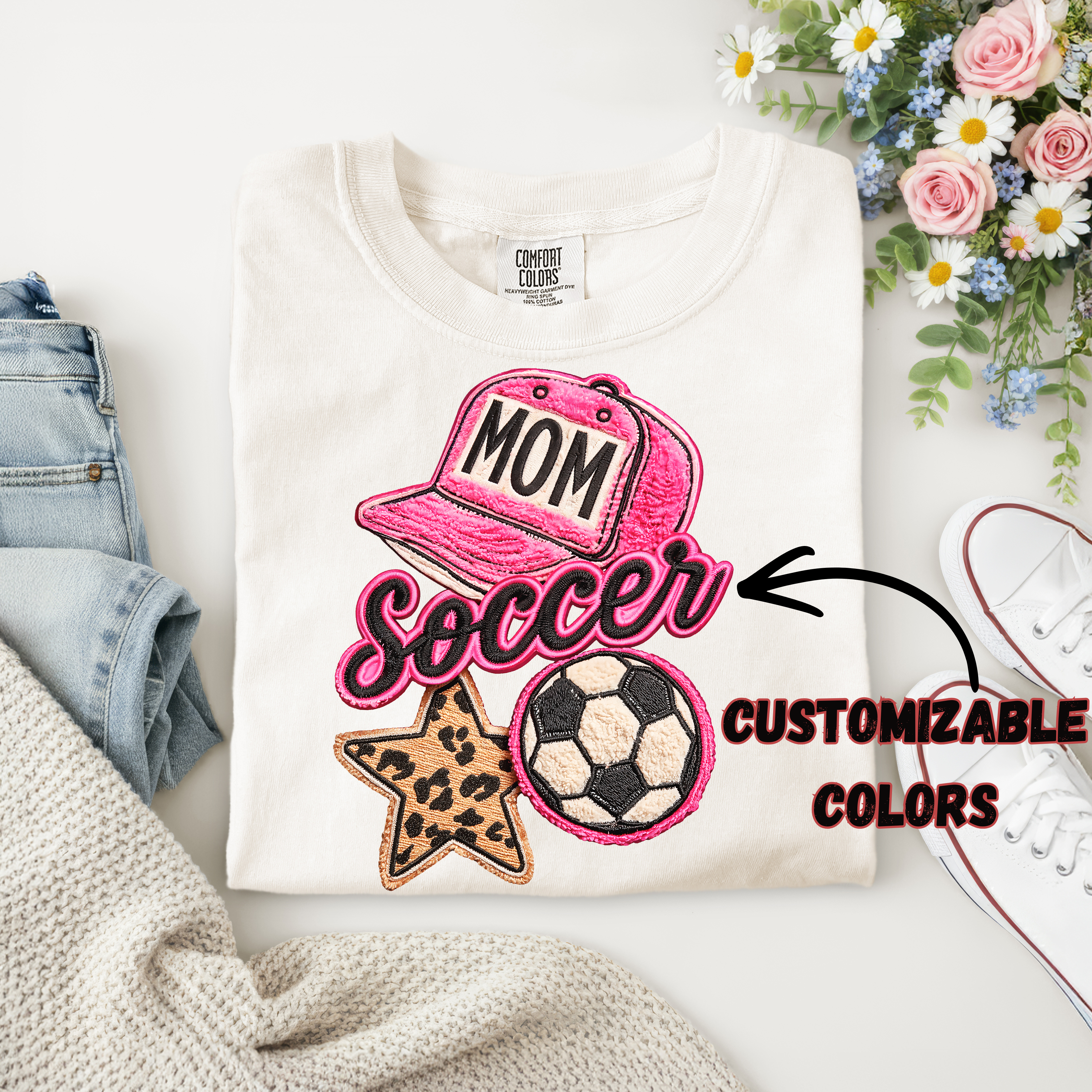Customizable Soccer Mom Tee – Pick Your Colors | Trendy Leopard Star & Mom Hat