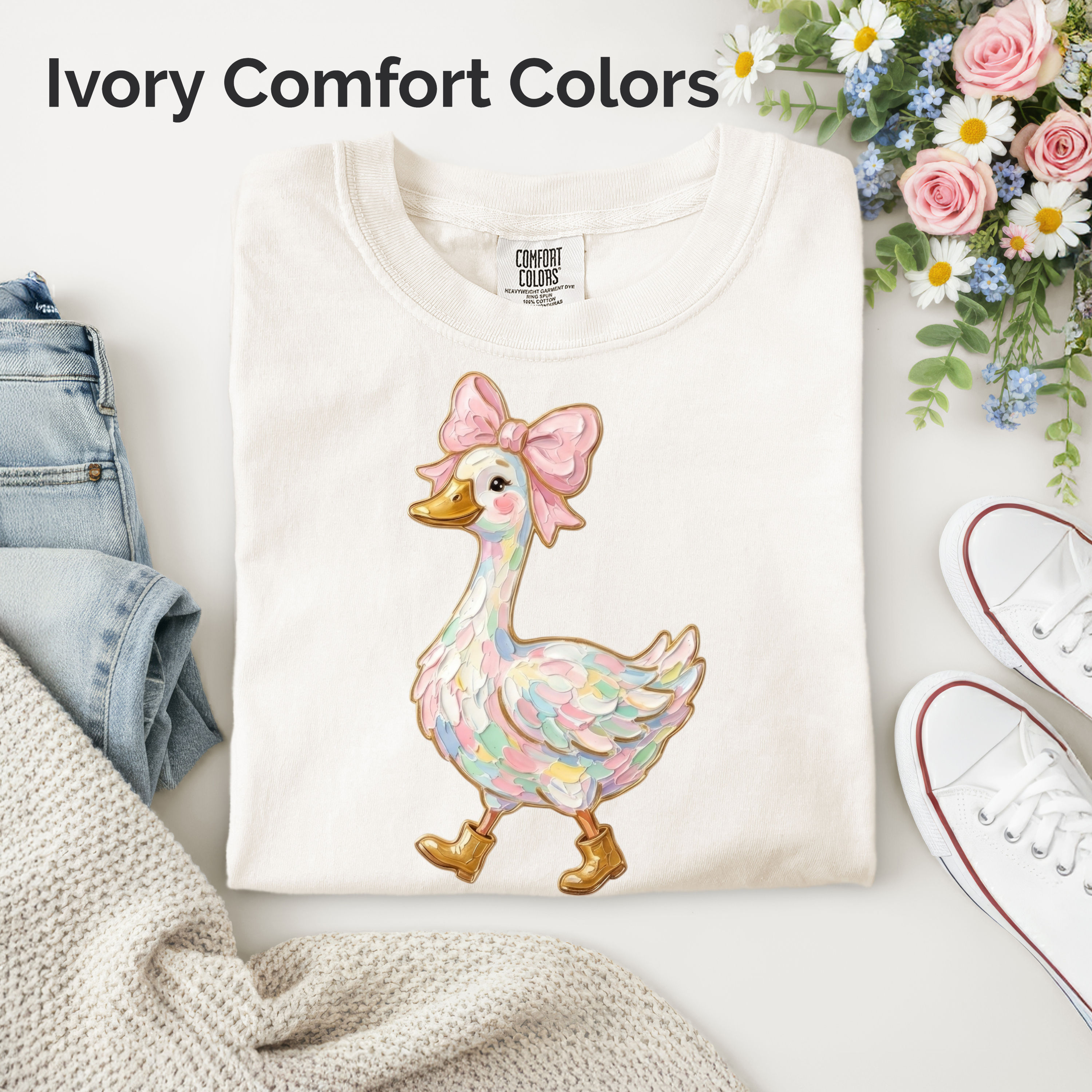 Whimsical Pastel Duck Art – Girly Bow Farm Animal Spring Graphic