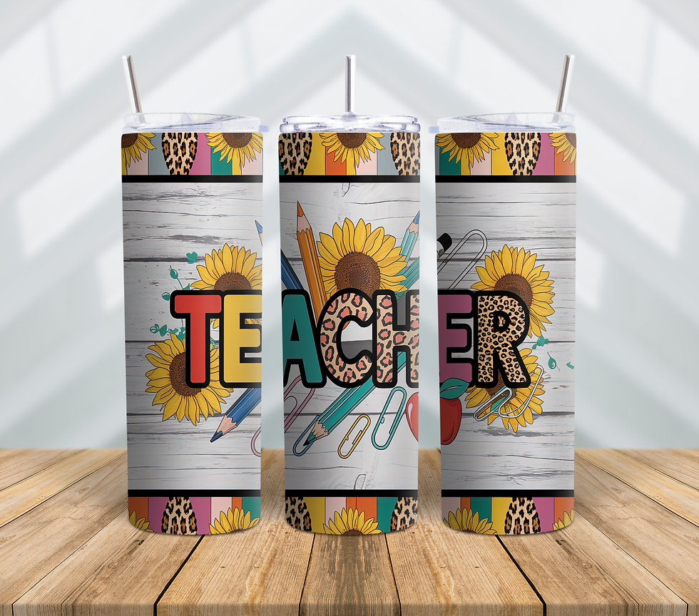 Teacher Tumbler with Sunflowers & Leopard Print- Teacher Appreciation Gift