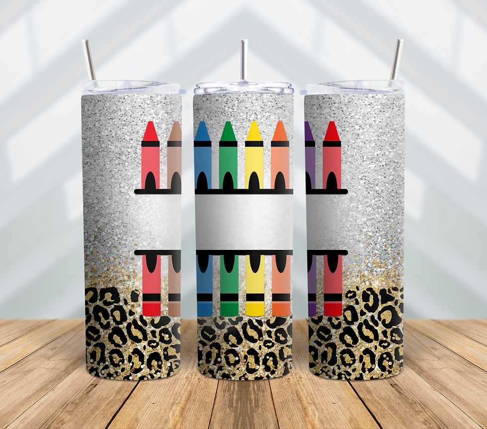 Crayon Teacher Tumbler – Leopard Print & Glitter Cup, Colorful Teacher Gift