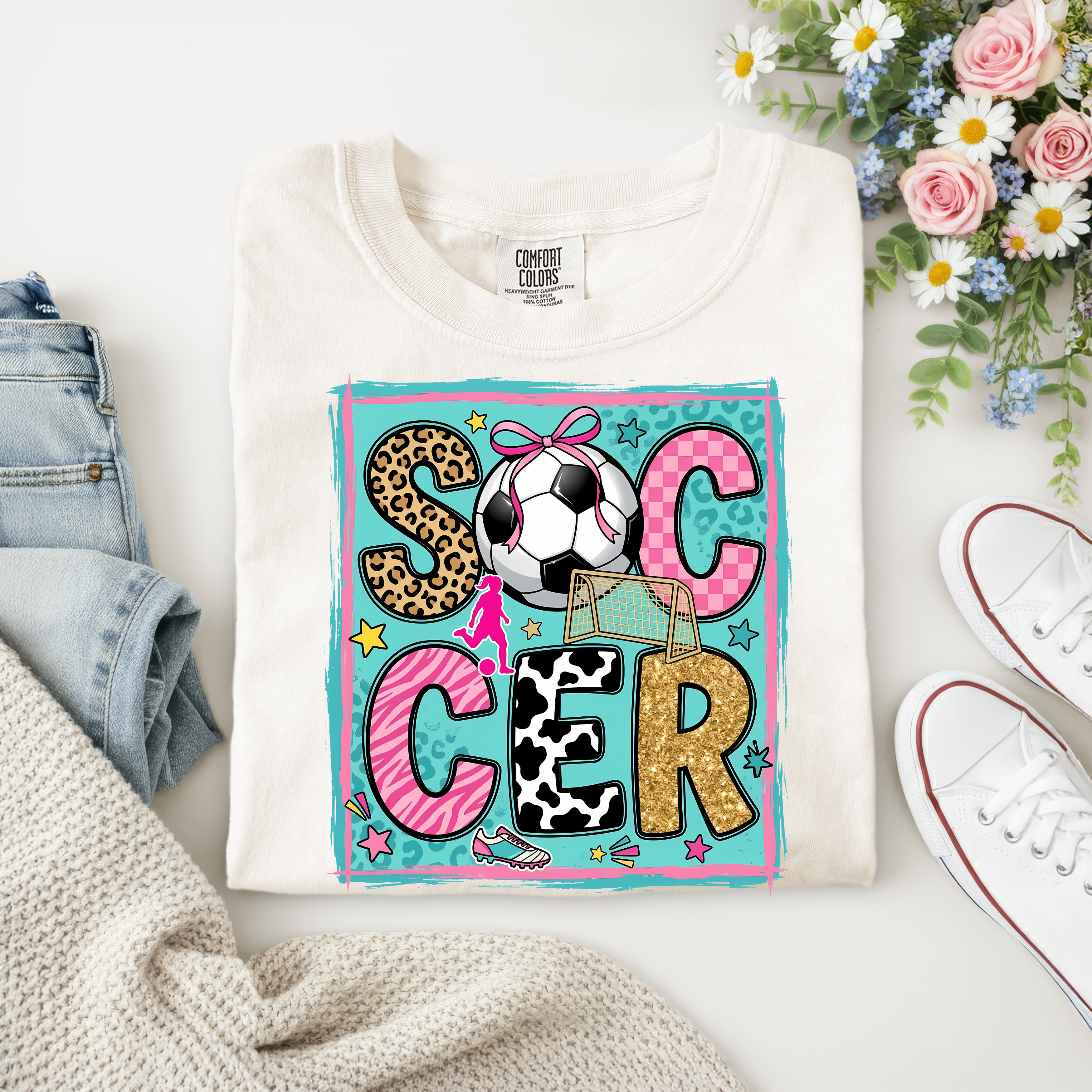 Soccer Graphic with Bow – Colorful Mixed‑Pattern Soccer Design