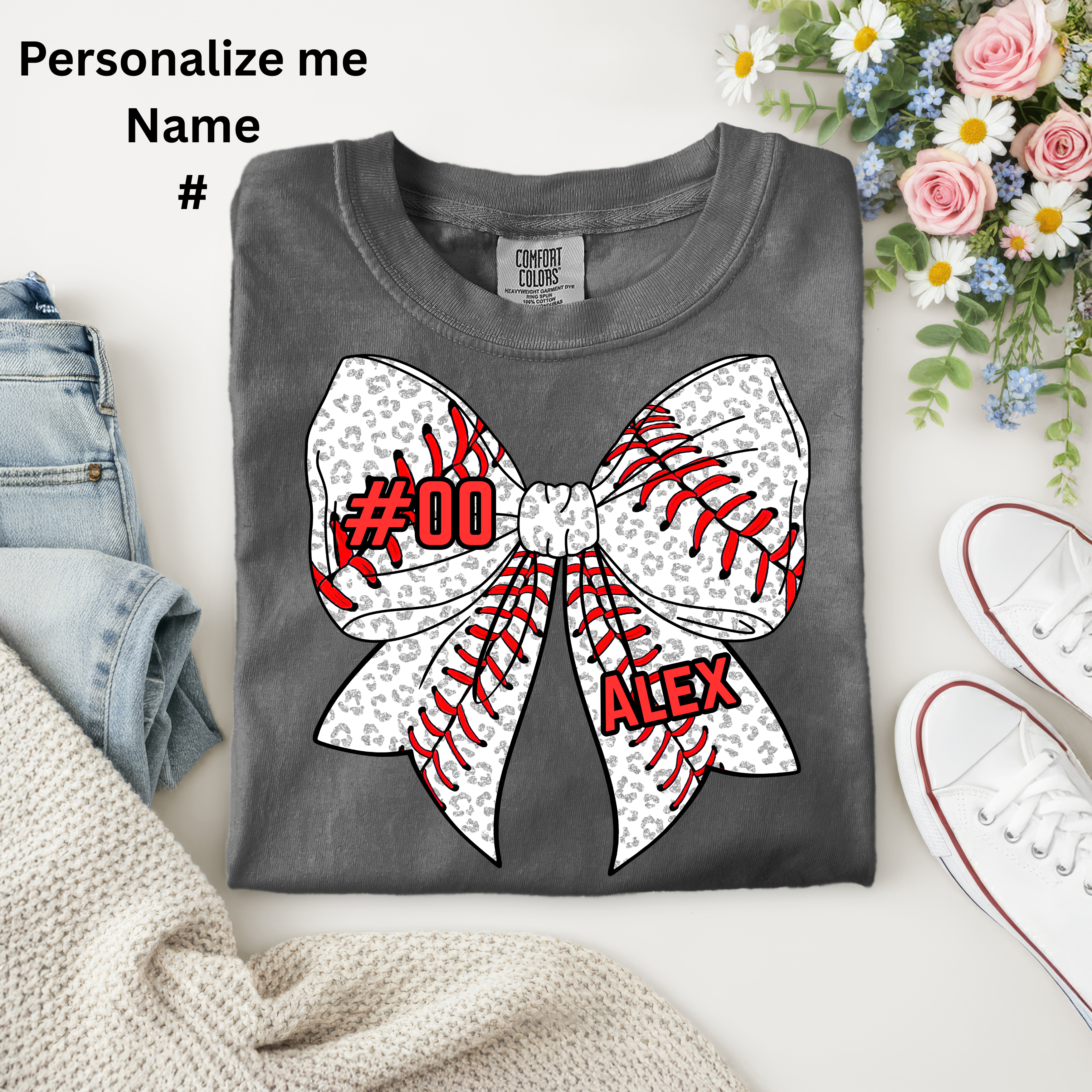 Custom Leopard Print Baseball Bow Graphic Tee